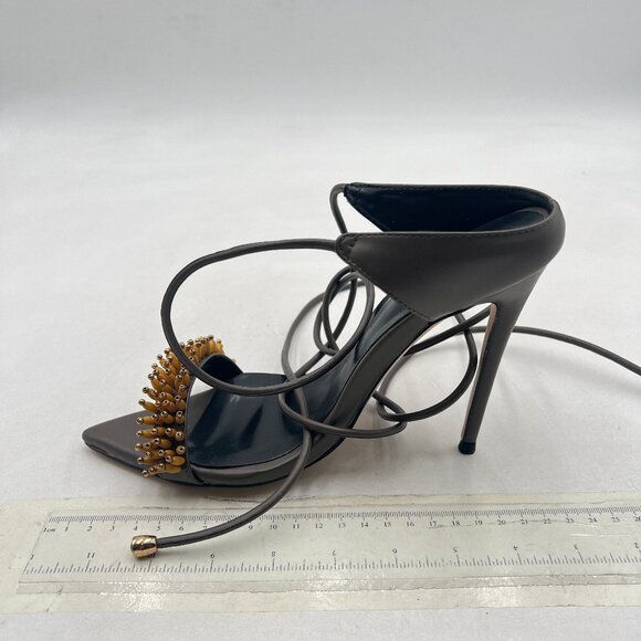 Zszszsu Grey Open Toe Sandals High Heels Ankle Strap Self-tie Elegant Dress Shoe - Picture 2 of 8